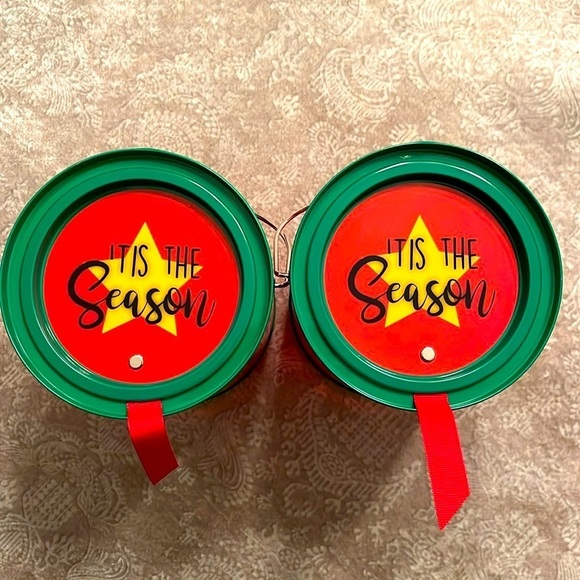 Brand New Set of 2 Christmas Tree Paint Can Cookie Holder Gift Set See Thru Red - Picture 4 of 12